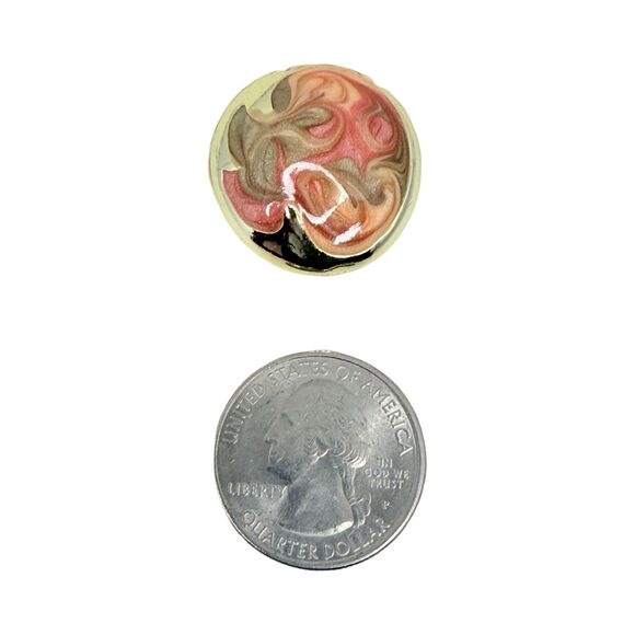 Don Lin Pink & Gold Swirl Large Statement Earrings 1 1/8" 80s Signed Buttons - Picture 10 of 11